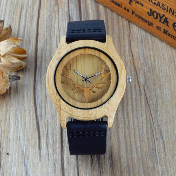 Hollow Deer Head Dial Display Analog Wristwatch