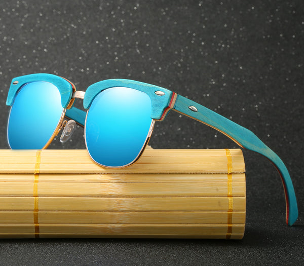 Half Frame Wooden Sunglasses