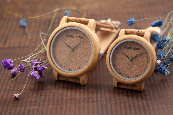 Wooden Case and Cork Leather Strap Watch