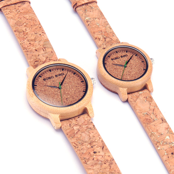 Wooden Case and Cork Leather Strap Watch