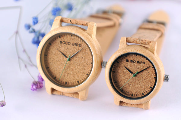 Wooden Case and Cork Leather Strap Watch