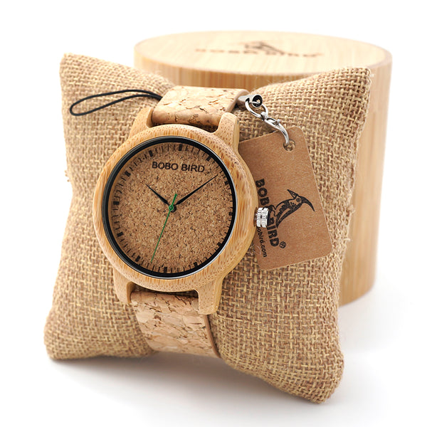 Wooden Case and Cork Leather Strap Watch