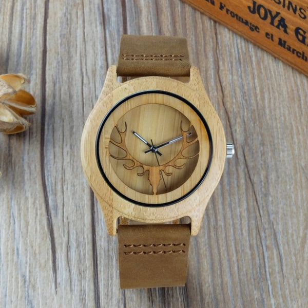 Hollow Deer Head Dial Display Analog Wristwatch
